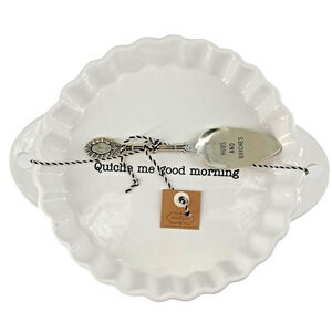 Mud Pie Quiche Set Baking Dish & Silver Server "Quiche Me Good Morning" Hugs...